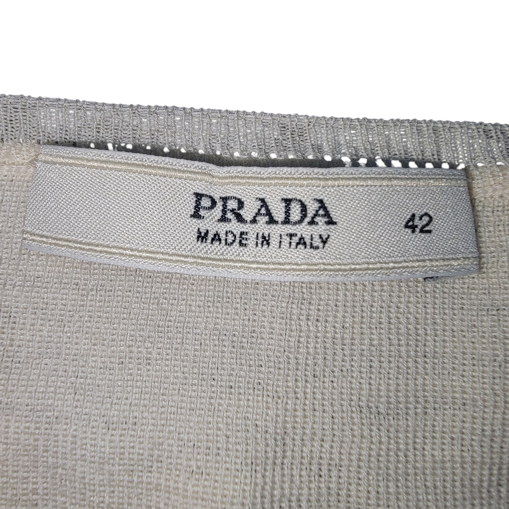 Prada Cream Plunge 3/4 Sleeve Blouse 100% Wool Size IT42 - Picture 3 of 5